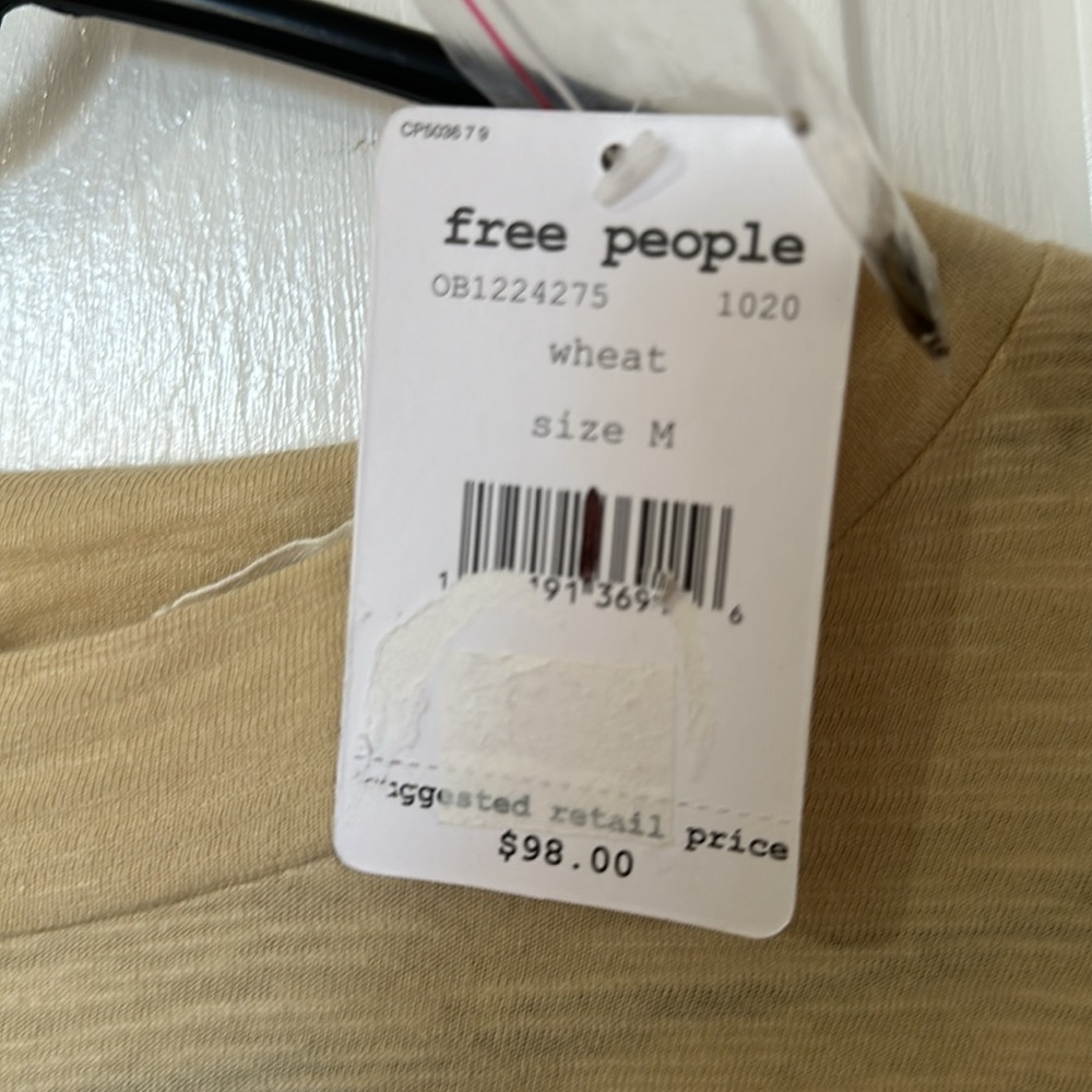 NWT FREE PEOPLE “HOOKED ON YOU” MOCK NECK TOP IN WHEAT SIZE MED - Picture 13 of 13
